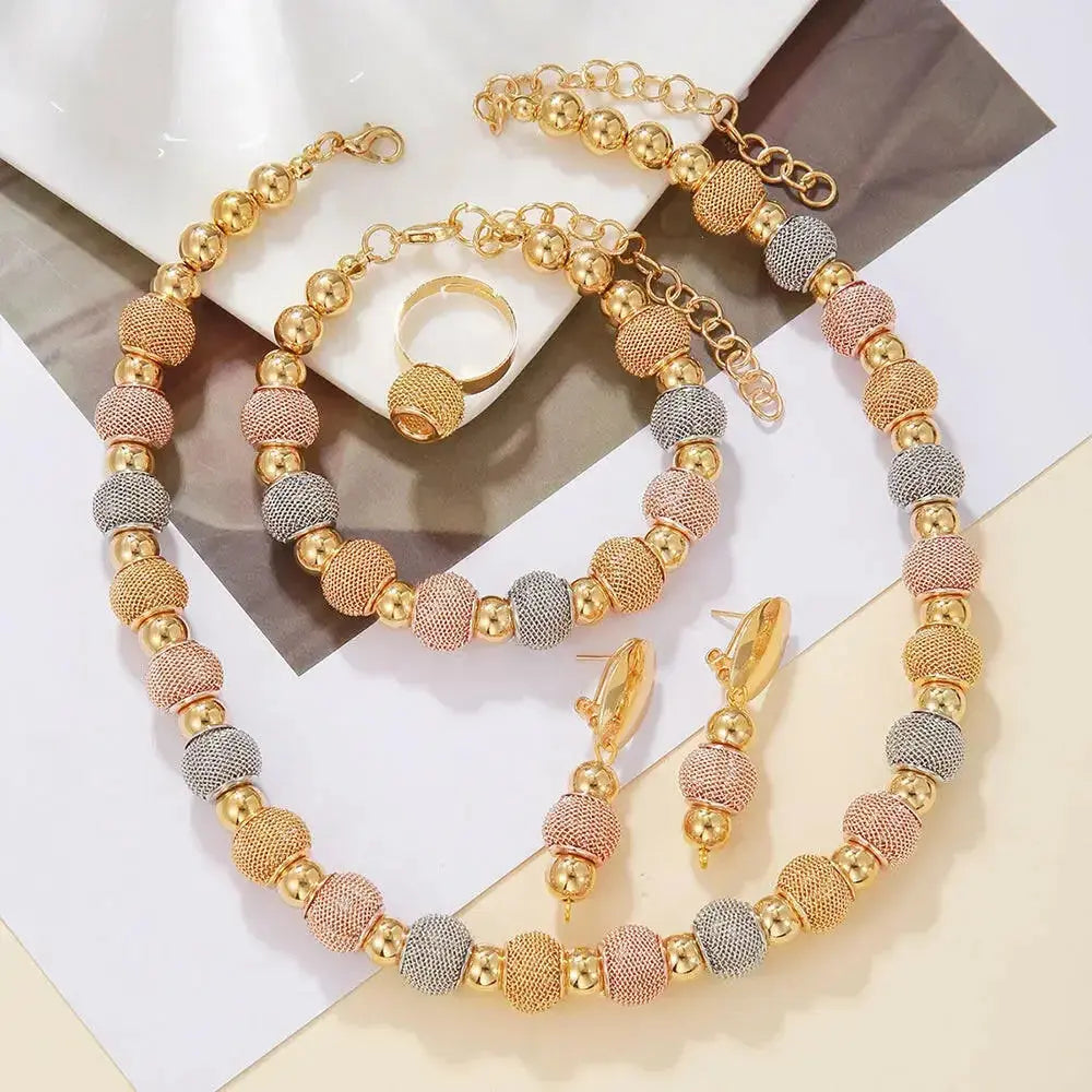 Contrast large round bead jewelry set with matching earrings, featuring bold statement design in fashion jewelry style.