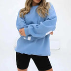 Oversized Plush Fashion Hub graphic print long sleeve sweatshirt, cozy urban pullover with bold design and thick fabric.