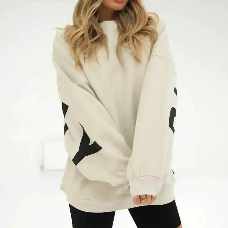Oversized Plush Fashion Hub long sleeve sweatshirt with bold graphic print and cozy, thick material, ideal for casual urban style.
