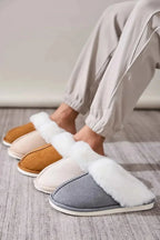 Soft plush faux fur indoor slippers for women with round toes by Plush Fashion Hub, cozy house shoes for comfortable wear at home.