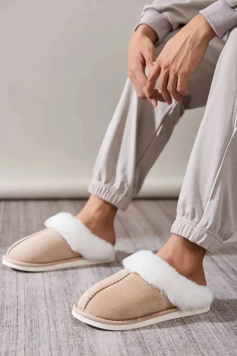 Soft plush faux fur indoor slippers for women with round toes by Plush Fashion Hub, cozy house shoes for comfort and warmth.