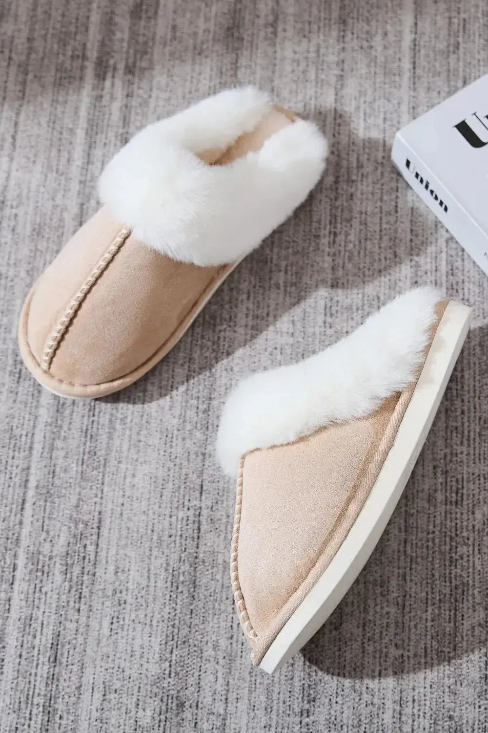 Faux Fur Round Toe Slippers - Plush Fashion Hub