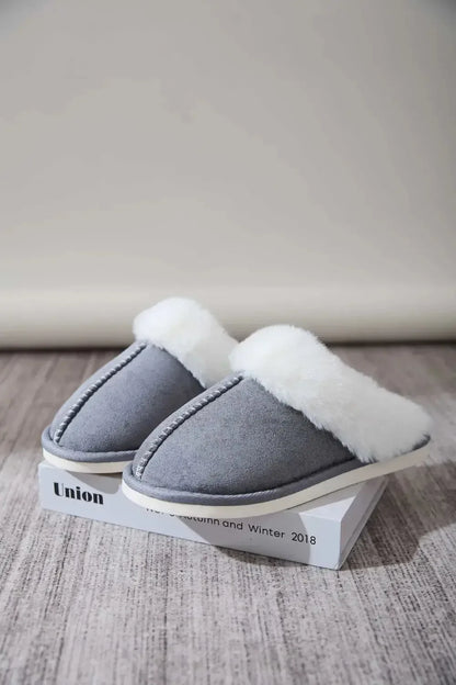 Faux Fur Round Toe Slippers - Plush Fashion Hub