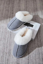Soft plush faux fur indoor slippers for women with round toes from Plush Fashion Hub, cozy house shoes for comfortable wear.
