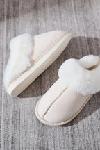 Soft plush faux fur women's indoor slippers with round toes from Plush Fashion Hub, perfect for cozy housewear.