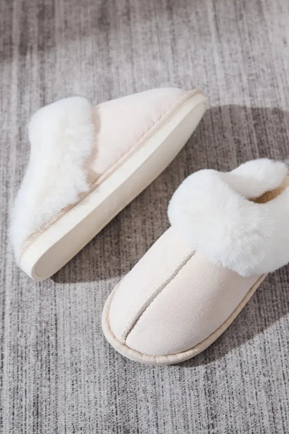 Faux Fur Round Toe Slippers - Plush Fashion Hub