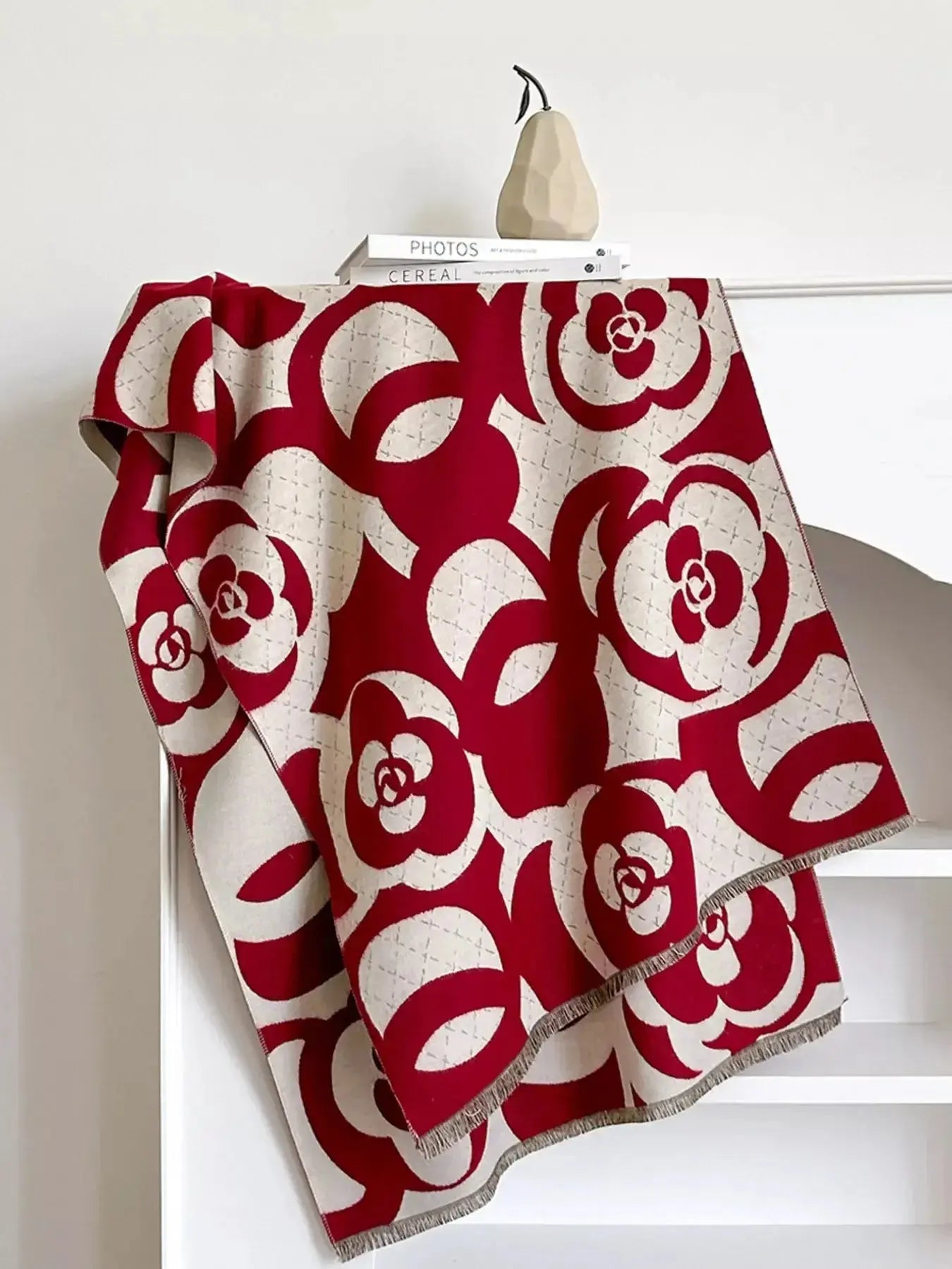 Floral patterned winter scarf from Plush Fashion Hub, showcasing soft cozy fabric perfect for autumn and winter accessories.