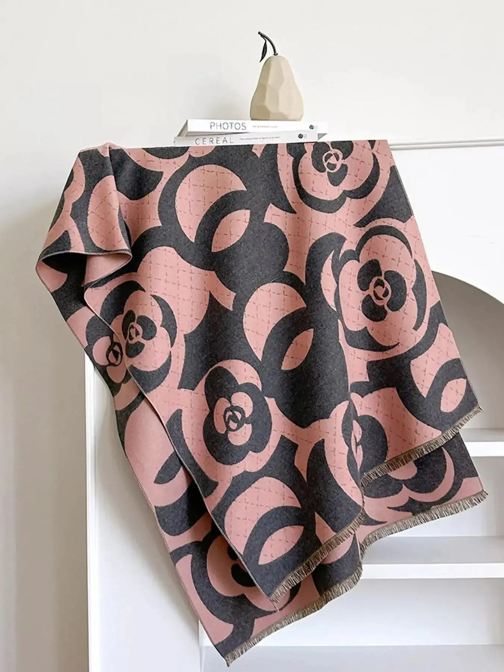 Floral patterned winter scarf by Plush Fashion Hub, soft cozy accessory providing warmth for autumn and winter.
