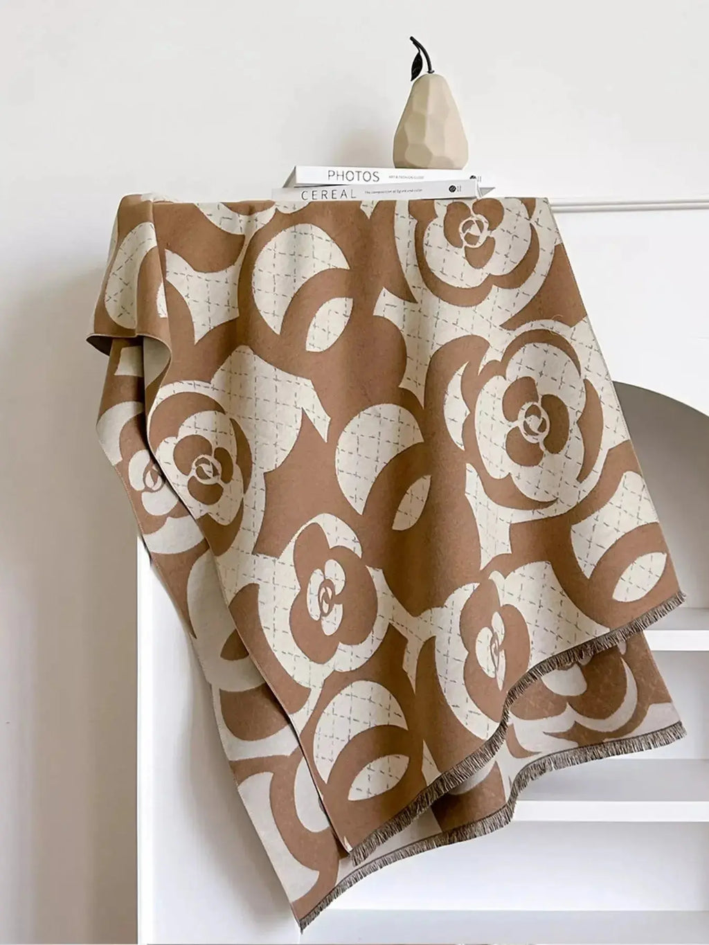 Floral patterned winter scarf by Plush Fashion Hub, showcasing soft, cozy fabric perfect for autumn and winter warmth.