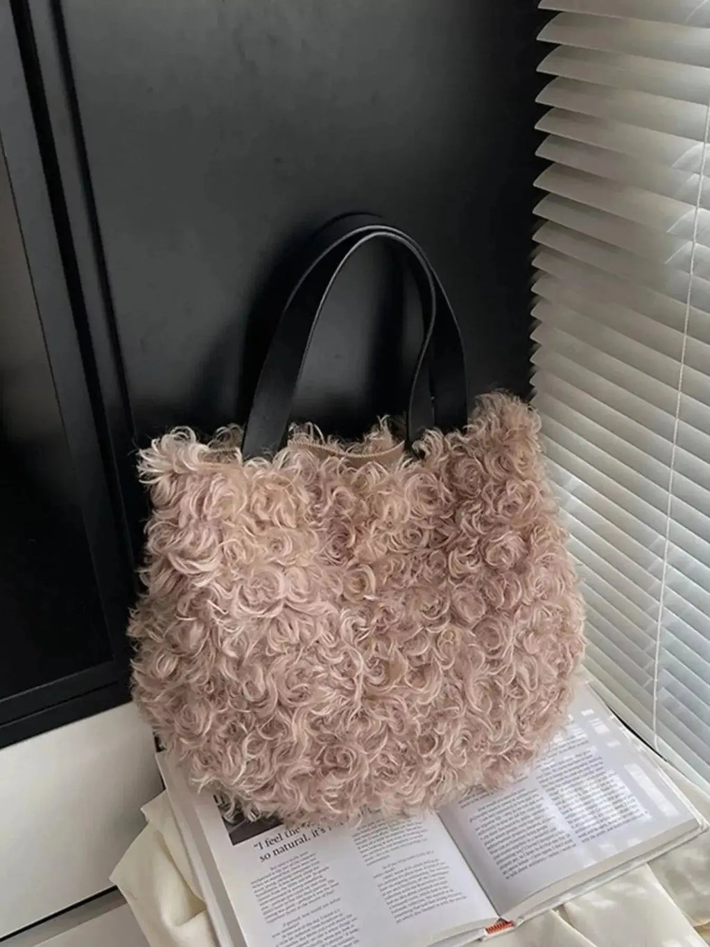 Soft faux fur Fluffy Plush shoulder bag from Trendsi, lightweight handbag with plush texture and stylish design.