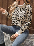 Frill Leopard Long Sleeve Sweater - Plush Fashion Hub