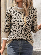 Frill Leopard Long Sleeve Sweater - Plush Fashion Hub
