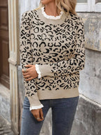 Frill Leopard Long Sleeve Sweater - Plush Fashion Hub