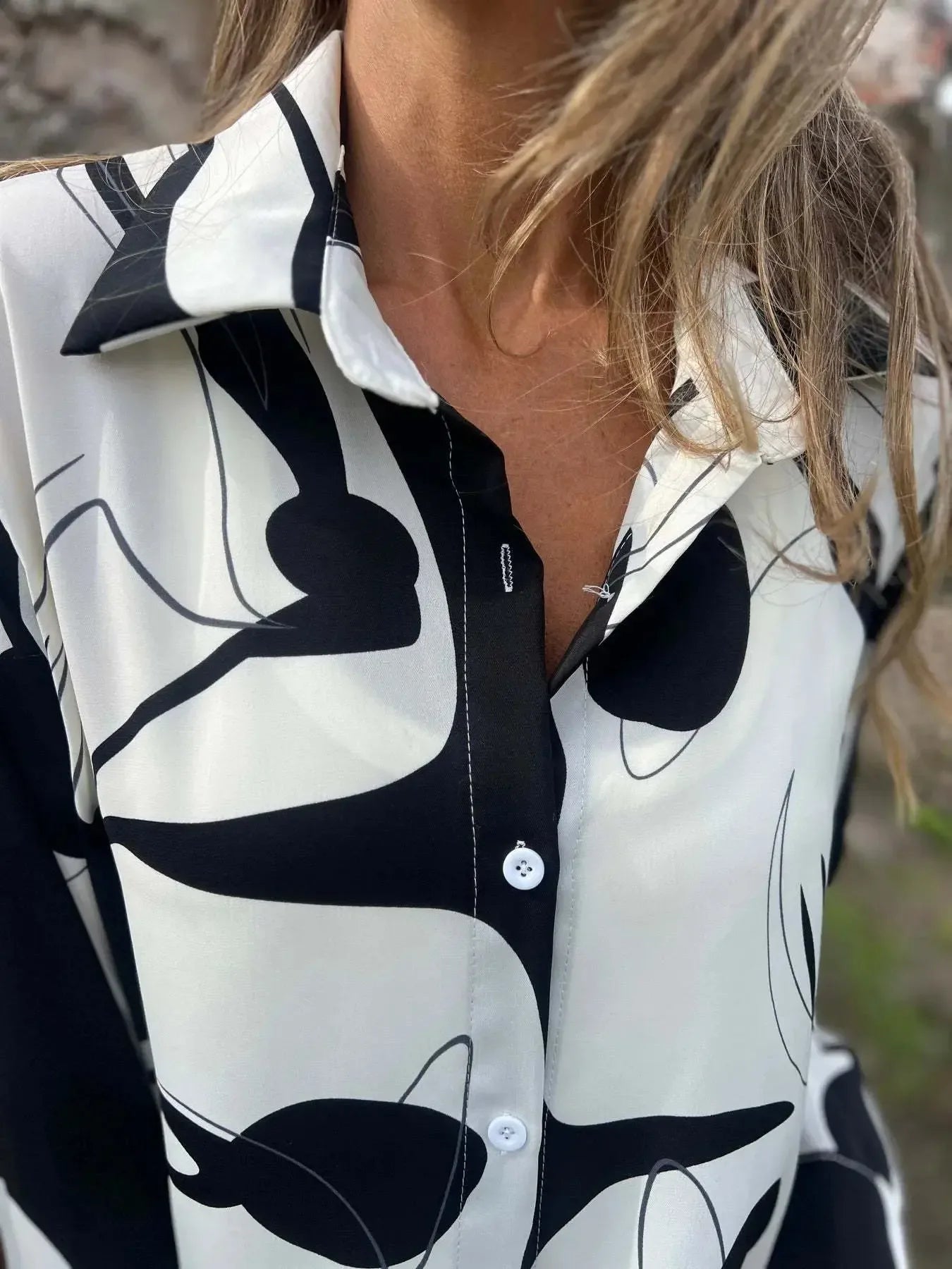 Full Size Abstract Print Long Sleeve Button-Up Shirt Plus Size - Plush Fashion Hub