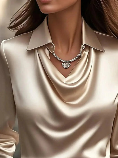 Full Size Collared Neck Long Sleeve Blouse Plus Size - Plush Fashion Hub