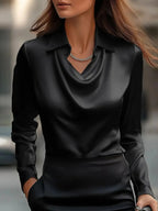Full Size Collared Neck Long Sleeve Blouse Plus Size - Plush Fashion Hub