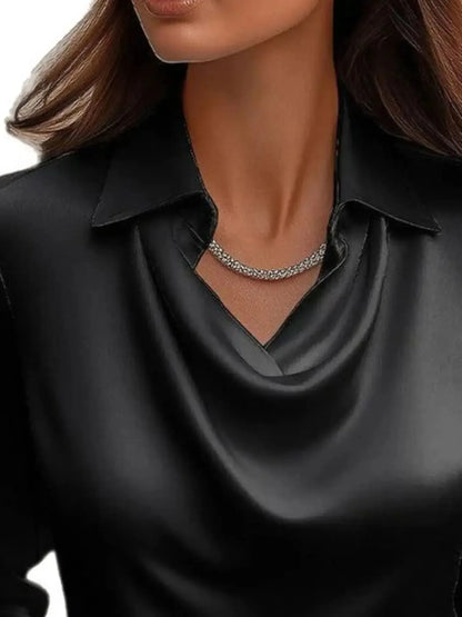 Full Size Collared Neck Long Sleeve Blouse Plus Size - Plush Fashion Hub