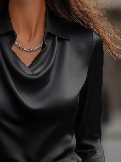 Full Size Collared Neck Long Sleeve Blouse Plus Size - Plush Fashion Hub