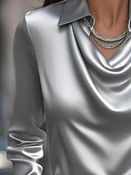 Full Size Collared Neck Long Sleeve Blouse Plus Size - Plush Fashion Hub