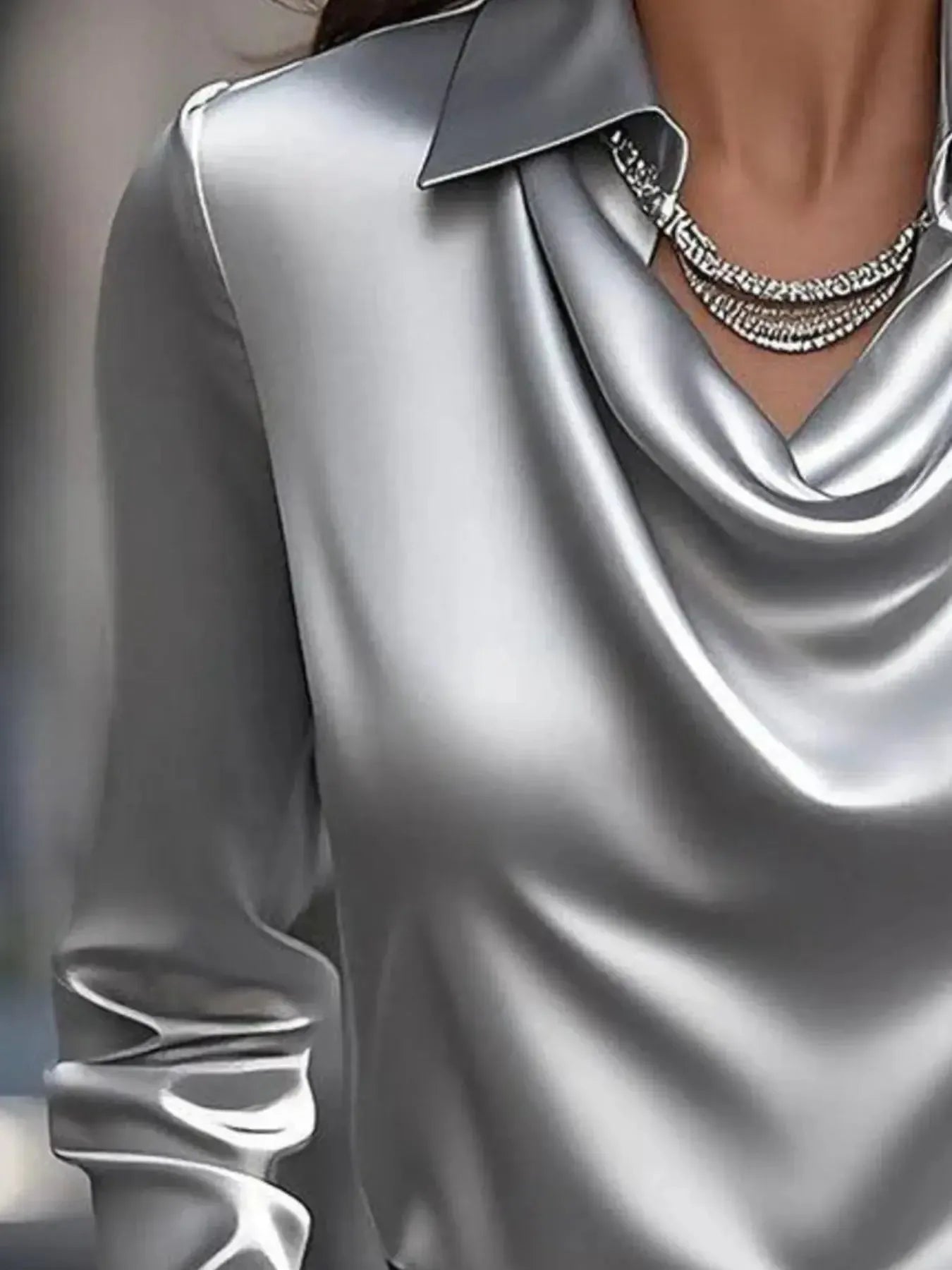 Full Size Collared Neck Long Sleeve Blouse Plus Size - Plush Fashion Hub