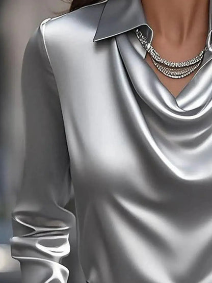 Full Size Collared Neck Long Sleeve Blouse Plus Size - Plush Fashion Hub