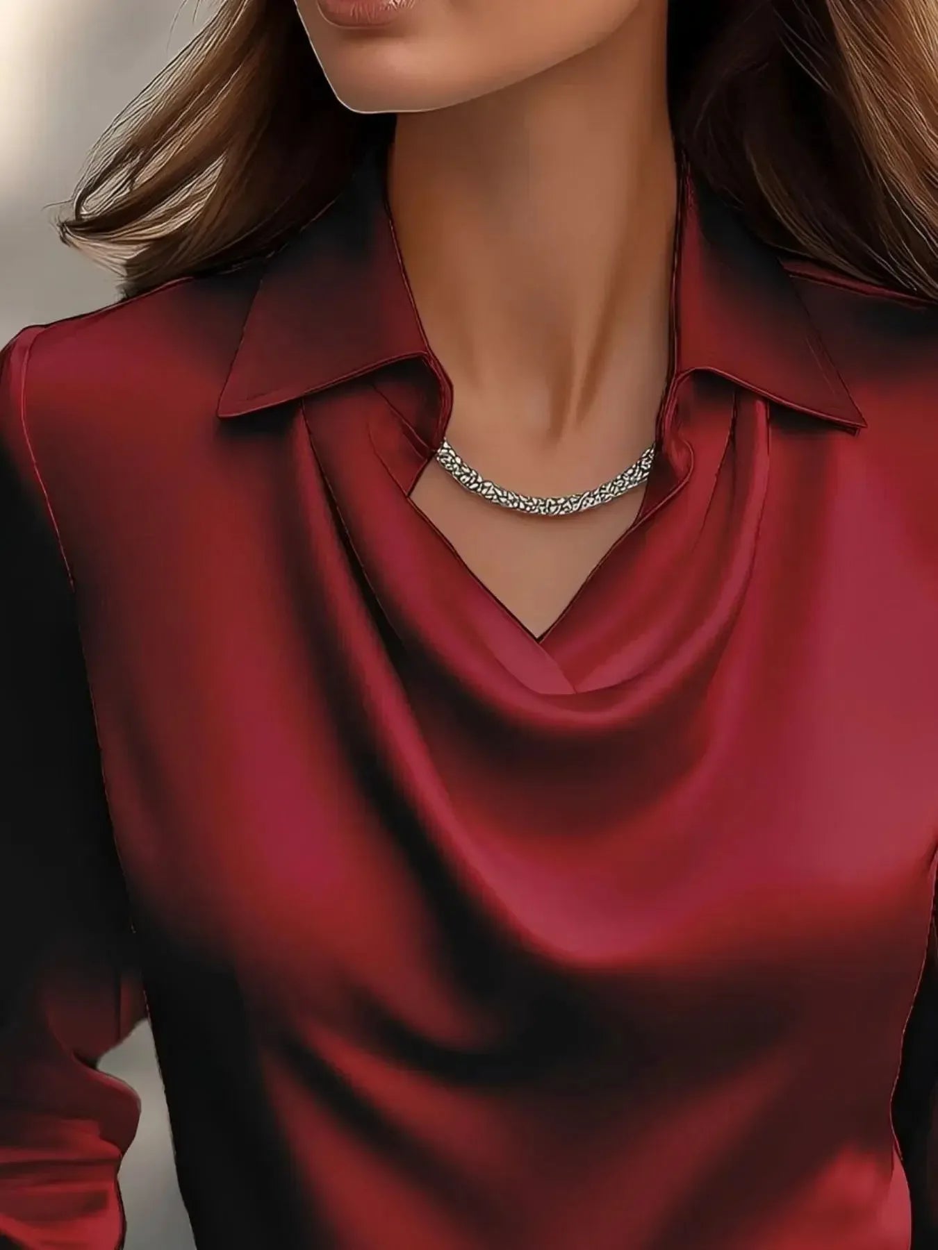 Full Size Collared Neck Long Sleeve Blouse Plus Size - Plush Fashion Hub