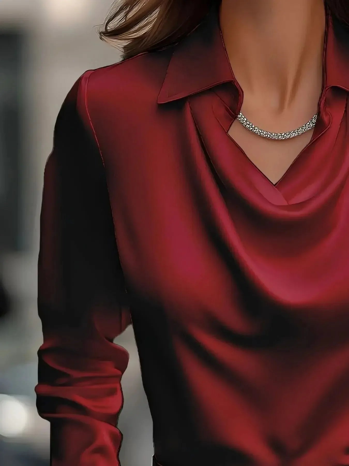 Full Size Collared Neck Long Sleeve Blouse Plus Size - Plush Fashion Hub