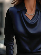 Full Size Collared Neck Long Sleeve Blouse Plus Size - Plush Fashion Hub