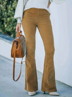 Plus size women's corduroy flare pants by Plush Fashion Hub featuring high-waisted boho style trousers.