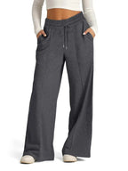 Plus size women's relaxed fit wide leg drawstring lounge pants by Plush Fashion Hub, full view of comfortable casual trousers