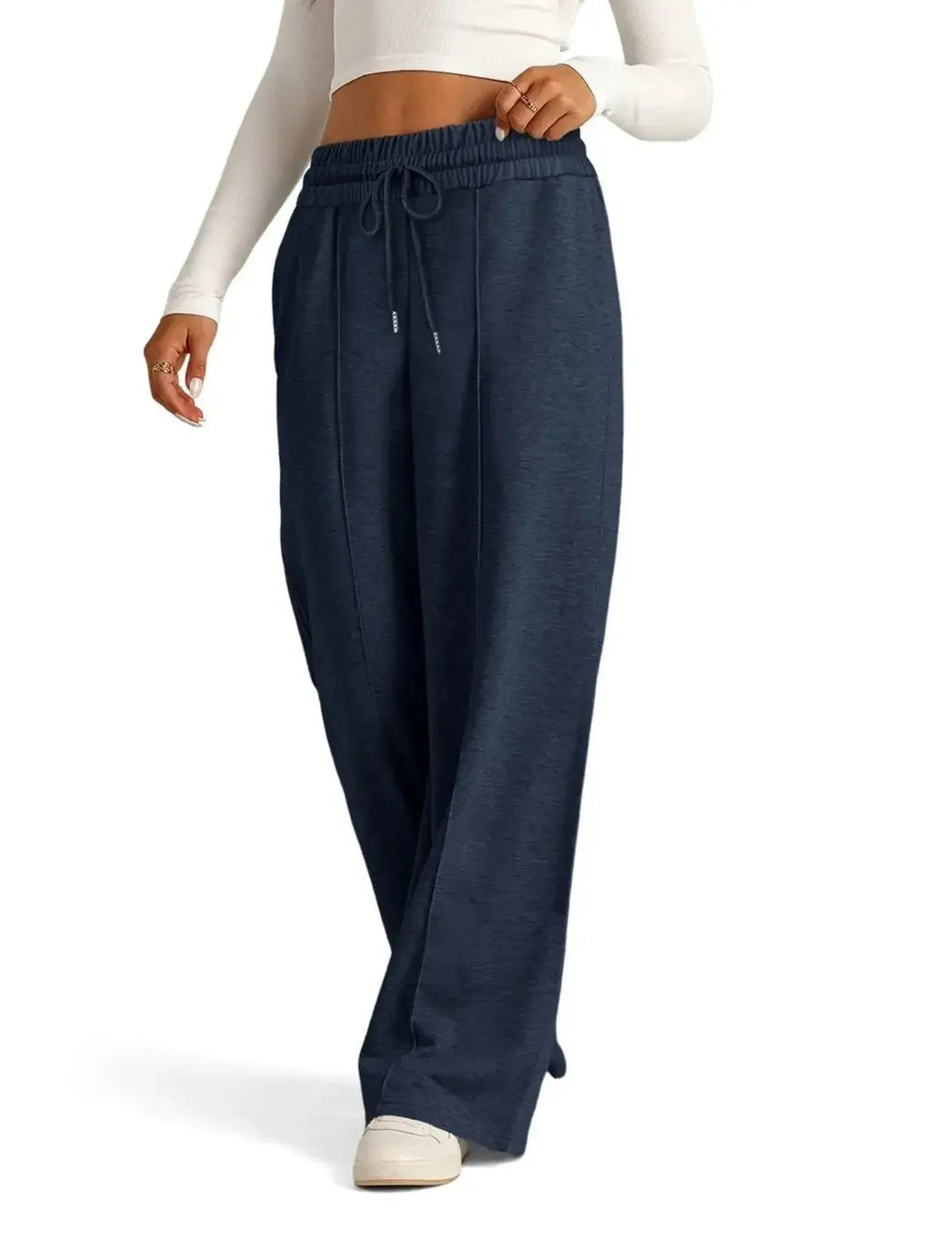 Plus-size women's relaxed fit wide-leg drawstring pants by Plush Fashion Hub, comfortable lounge trousers in full length.