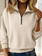 Full Size Half Zip Dropped Shoulder Sweater Plus Size - Plush Fashion Hub