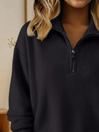 Full Size Half Zip Dropped Shoulder Sweater Plus Size - Plush Fashion Hub
