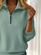 Full Size Half Zip Dropped Shoulder Sweater Plus Size - Plush Fashion Hub