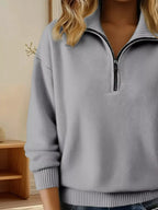 Full Size Half Zip Dropped Shoulder Sweater Plus Size - Plush Fashion Hub