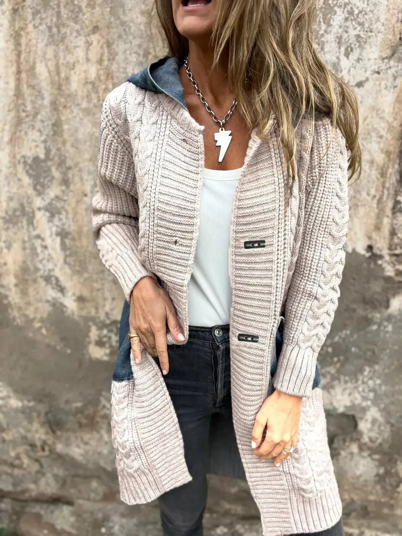 Full Size Hooded Cable Knit Longline Cardigan Plus Size - Plush Fashion Hub