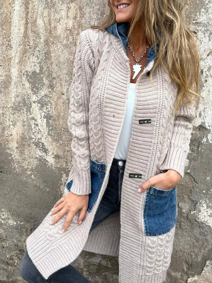 Full Size Hooded Cable Knit Longline Cardigan Plus Size - Plush Fashion Hub