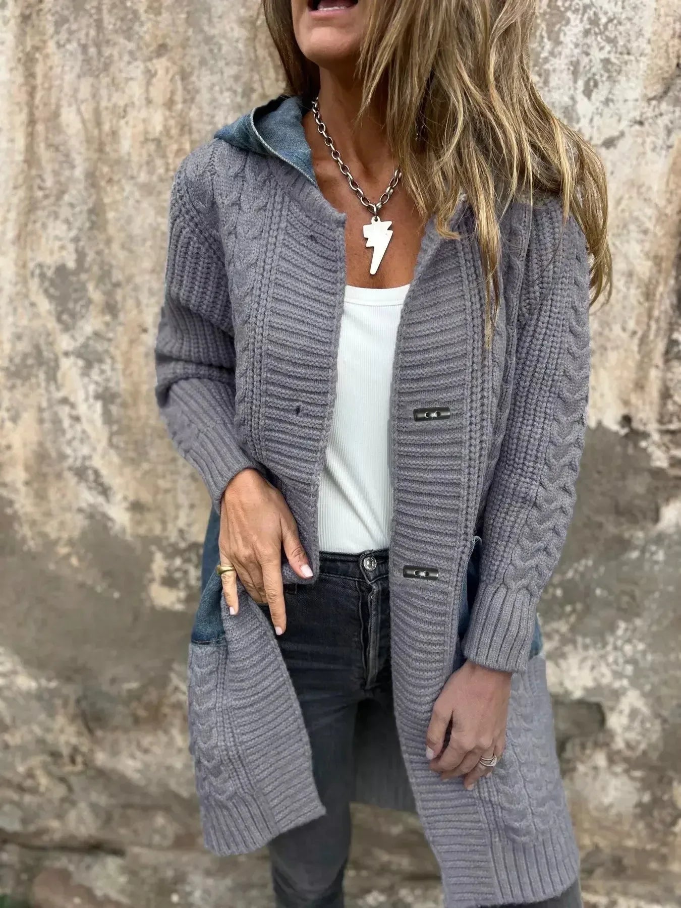 Full Size Hooded Cable Knit Longline Cardigan Plus Size - Plush Fashion Hub