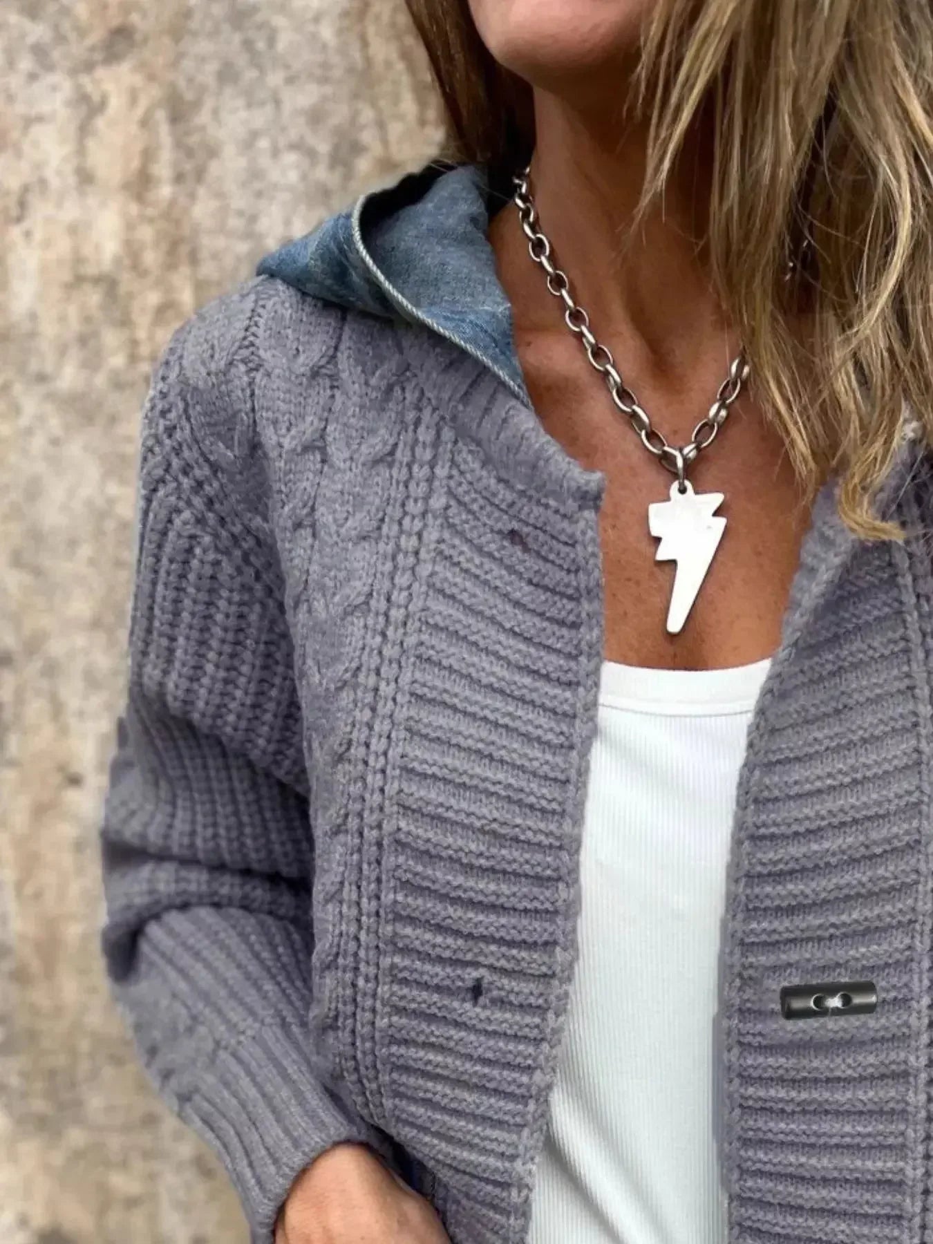 Full Size Hooded Cable Knit Longline Cardigan Plus Size - Plush Fashion Hub