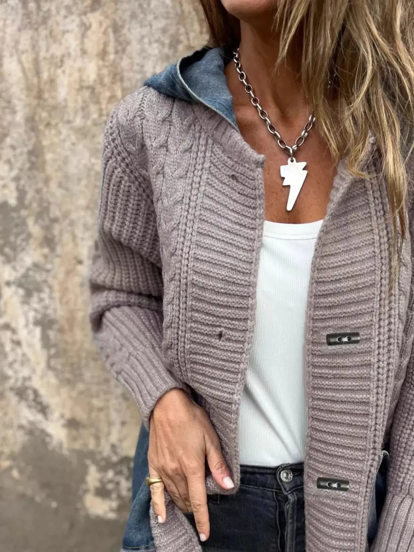 Full Size Hooded Cable Knit Longline Cardigan Plus Size - Plush Fashion Hub