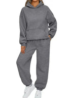 Plus size women's hoodie and jogger sweat suit with kangaroo pockets by Plush Fashion Hub, comfortable casual loungewear set.