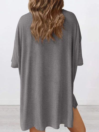 Full Size Oversized Round Neck Top and Shorts Set Plus Size - Plush Fashion Hub