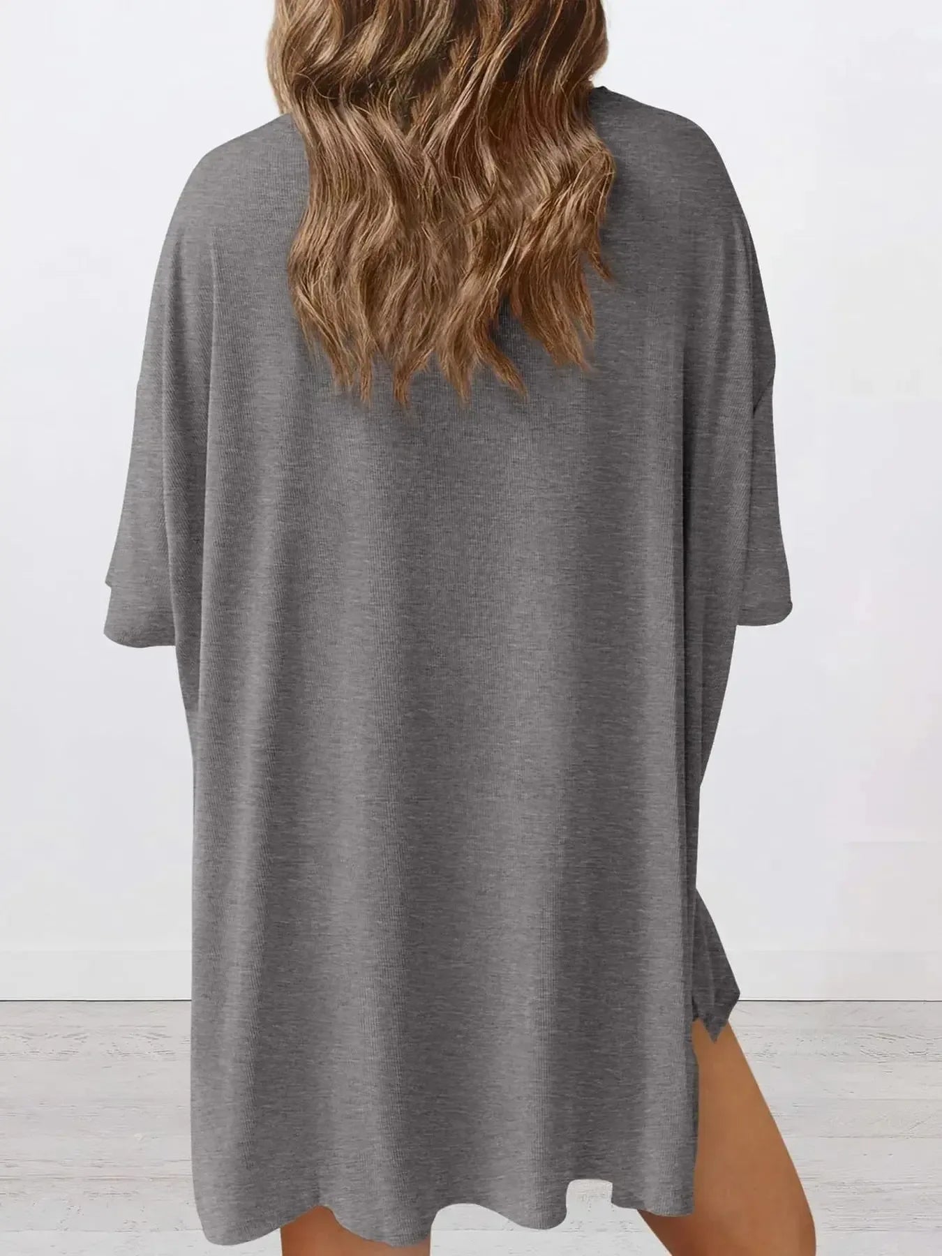 Full Size Oversized Slit Round Neck Top and Shorts Lounge Set Plus Size - Plush Fashion Hub