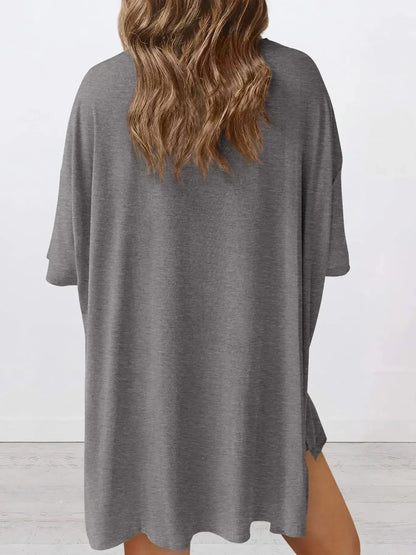 Full Size Oversized Slit Round Neck Top and Shorts Lounge Set Plus Size - Plush Fashion Hub