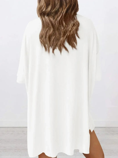 Full Size Oversized Slit Round Neck Top and Shorts Lounge Set Plus Size - Plush Fashion Hub