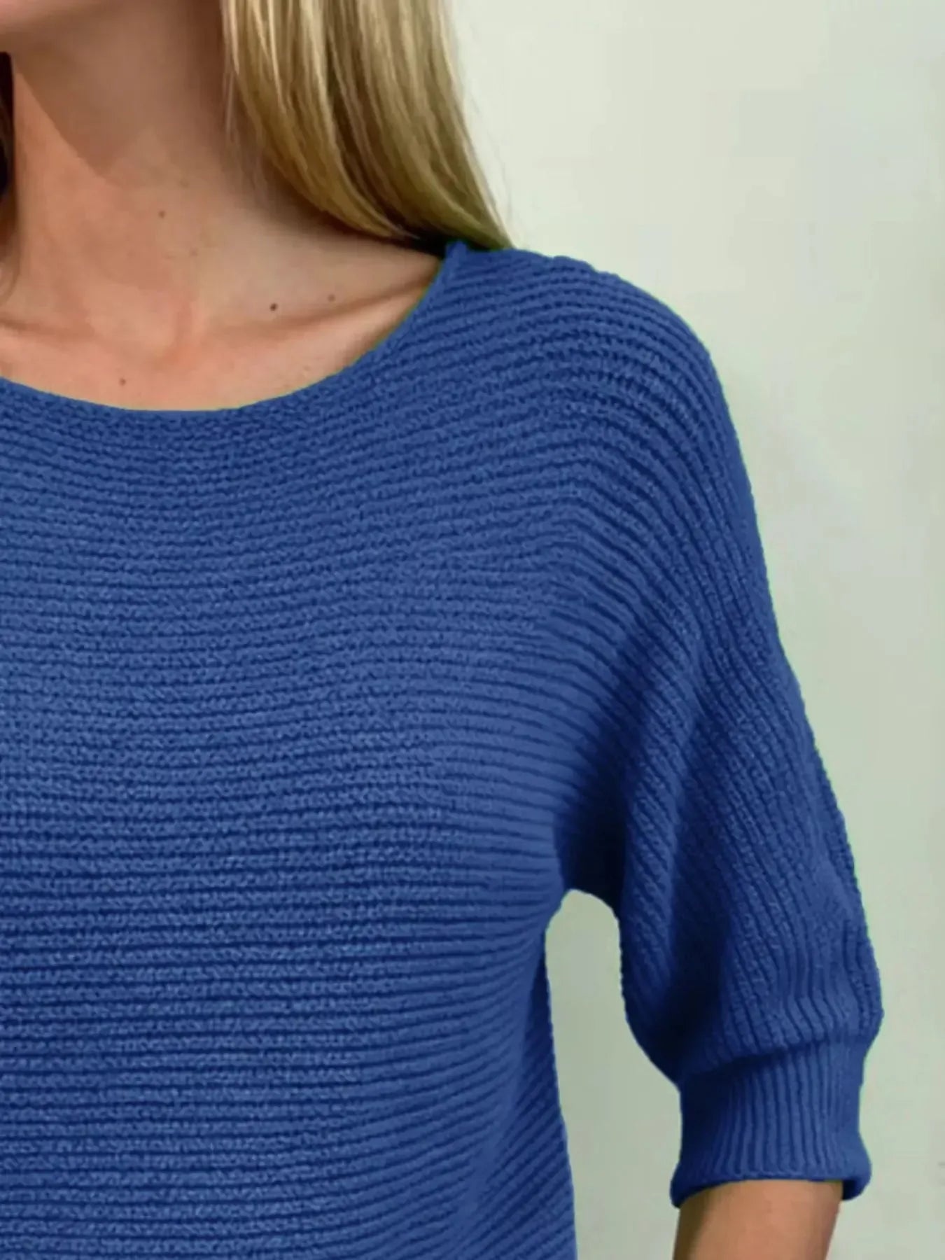 Full Size Ribbed Knit Round Neck Sweater Plus Size - Plush Fashion Hub