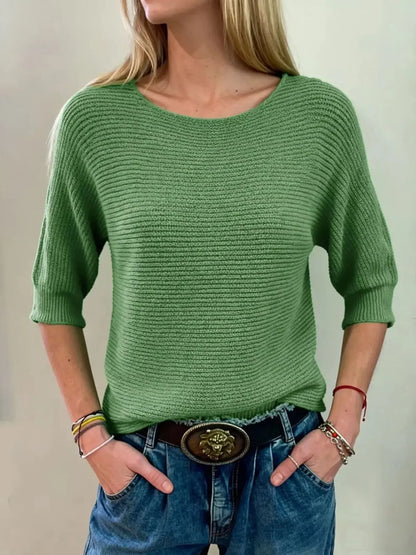 Full Size Ribbed Knit Round Neck Sweater Plus Size - Plush Fashion Hub