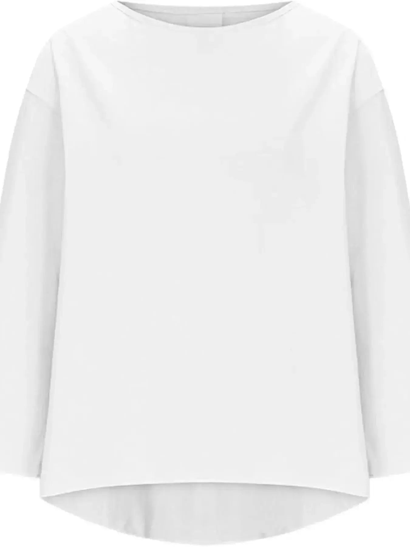 Women's relaxed fit round neck blouse by Plush Fashion Hub, soft stretch casual shirt, full view showing comfortable fit and fabric.