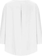 Women's relaxed fit round neck blouse by Plush Fashion Hub, soft stretch casual shirt, full view of the comfortable, stylish shirt.