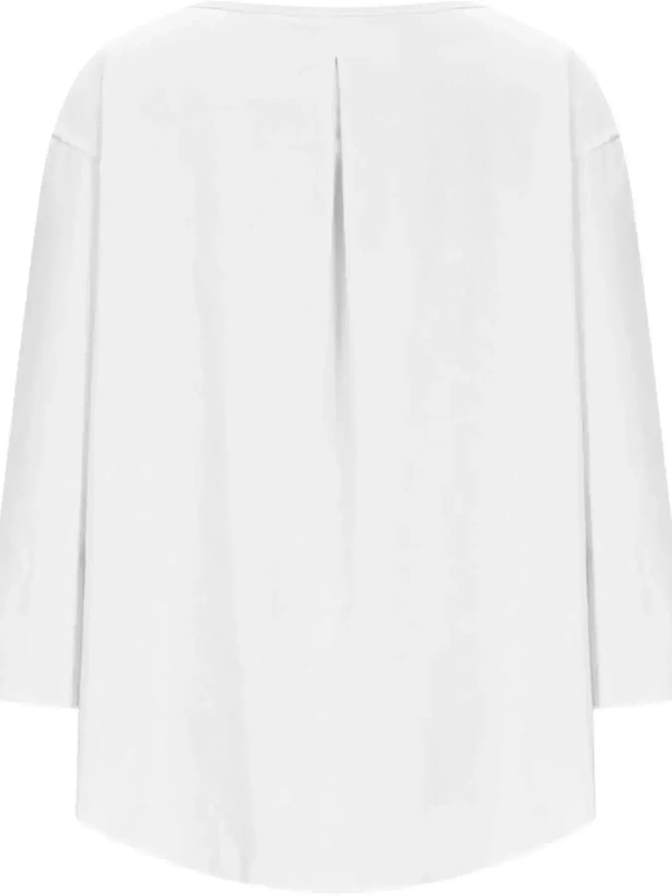Women's relaxed fit round neck blouse by Plush Fashion Hub, soft stretch casual shirt, full view of the comfortable, stylish shirt.